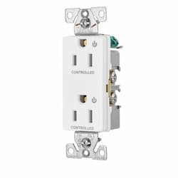 15 Amp Dual Controlled Decorator Receptacle, 2-Pole, #14-10 AWG, 125V, White