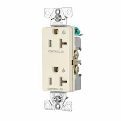 20 Amp Dual Controlled Decorator Receptacle, 2-Pole, #14-10 AWG, 125V, Light Almond