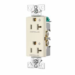 20 Amp Dual Controlled Decorator Receptacle, 2-Pole, #14-10 AWG, 125V, Ivory