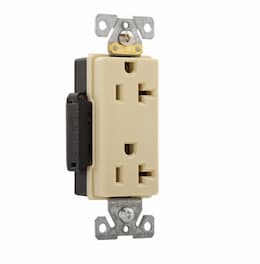 Eaton Wiring 20 Amp Premium Decora Duplex Receptacle, Flush Mount, Ivory