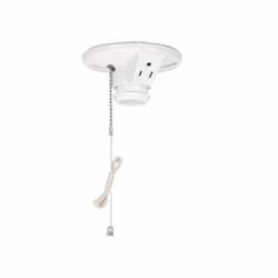 660W Ceiling Lamp Holder w/ Single Receptacle, Medium Base, Porcelain, Pull Chain, White