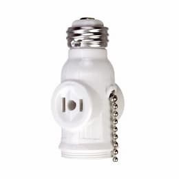 660W Socket Adapter w/ Pull Chain Switch, 1-15R NEMA, 125V, White