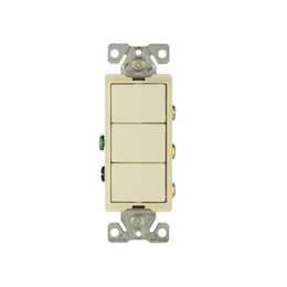 15 Amp Rocker Switch, Single Pole (3), 3-Way, 120V, Almond