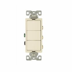 15 Amp Rocker Switch, Single Pole (3), 3-Way, 120V, Light Almond