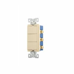 15 Amp Rocker Switch, Single Pole (3), 3-Way, 120V, Ivory