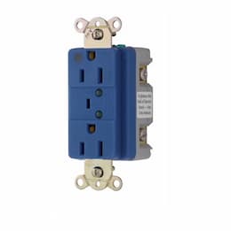 15 Amp TVSS Duplex Receptacle, Hospital Grade, Blue