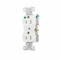 15 Amp Duplex Receptacle, Auto-grounded, White