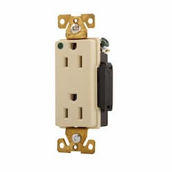 Eaton Wiring 15 Amp Premium Decora Duplex Receptacle, Hospital Grade, Ivory