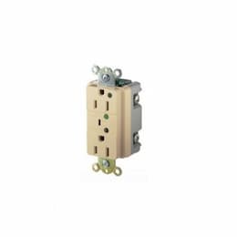 20 Amp Duplex Receptacle w/ LED Indicator & Alarm, 2-Pole, 3-Wire, 125V, Ivory