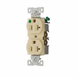 20 Amp Hospital Grade Duplex Receptacle, NEMA 6-20R, Ivory