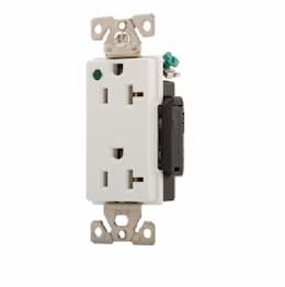 20 Amp Decora Duplex Receptacle, Hospital Grade, White