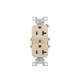 20 Amp Duplex Receptacle, 2-Pole, 3-Wire, #14-10 AWG, 125V, Ivory