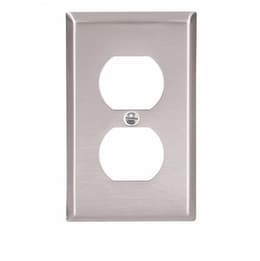 Duplex Receptacle Wall Plate, 1-Gang, Stainless Steel