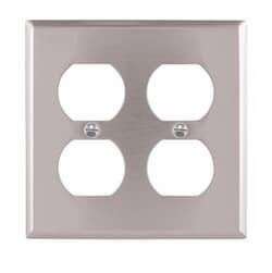 Standard Duplex Receptacle Wallplate, 2-Gang, Stainless Steel