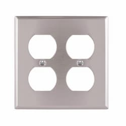 Eaton Wiring 2-Gang Duplex Receptacle Wall Plate, Standard, Stainless Steel