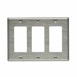 3-Gang Decora Wall Plate, Standard Size, Steel