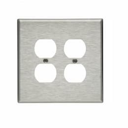 Oversize Duplex Wallplate, 2-Gang, Stainless Steel