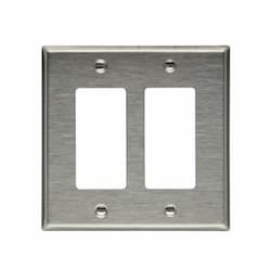 2-Gang Decora Wall Plate, Mid-Size, Stainless Steel