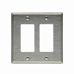 Eaton Wiring 2-Gang Decora Wall Plate, Mid-Size, Stainless Steel