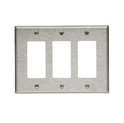Eaton Wiring 3-Gang Decora Wall Plate, Mid-Size, Stainless Steel