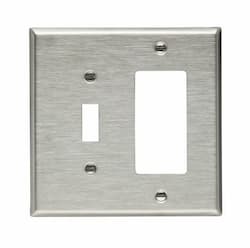 2-Gang Combination Wall Plate, Mid-Size, Stainless Steel