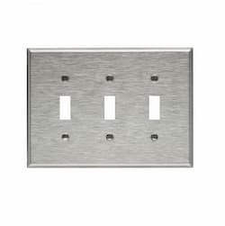 Mid Size Toggle Wallplate, 3-Gang, Stainless Steel