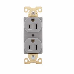 15 Amp Duplex Receptacle, Auto-Grounded, Nylon, Grey