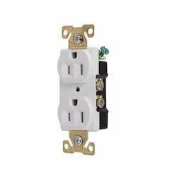 15 Amp Duplex Receptacle, Auto-Grounded, Nylon, White