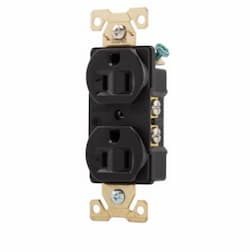 15 Amp Duplex Receptacle, 2-Pole, 3-Wire, #14-10 AWG, 125V, Black