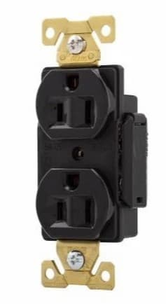 15A Modular Duplex Receptacle, 2-Pole, 3-Wire, 125V, Black