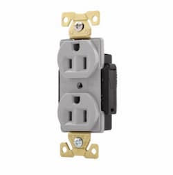 15 Amp Duplex Receptacle, Auto Ground, Gray