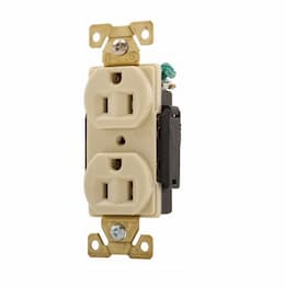 15 Amp Duplex Receptacle, Auto Ground , Ivory