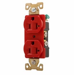 20 Amp Industrial Duplex Receptacle, Auto Ground, Red