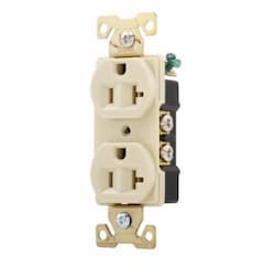 20 Amp Industrial Duplex Receptacle, Auto Ground, Ivory