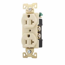 20 Amp Duplex Receptacle, Auto Ground, Ivory