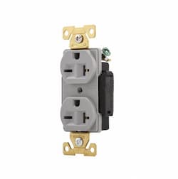 20 Amp Duplex Receptacle w/ Terminal Guards, NEMA 6-20R, Gray