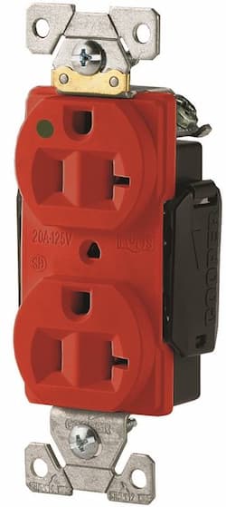 20A Lighted, Modular Duplex Receptacle, HG, 2-Pole, 3-Wire, 125V, Red