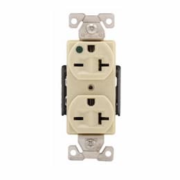 20 Amp Premium Duplex Receptacle, NEMA 6-20R, Hospital Grade, Ivory