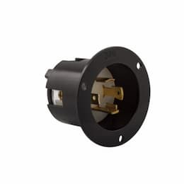 30 Amp Flanged Inlet, 3-Pole, 4-Wire, #14 - #8 AWG, 480V, Black