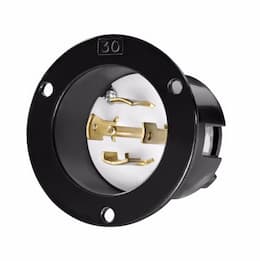 30 Amp Flanged Inlet, Locking, NEMA L22-30, Black