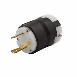 30 Amp Locking Plug, NEMA L5-30, Ultra Grip, Black/White