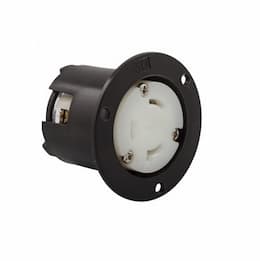 30 Amp Flanged Outlet, Locking, NEMA L8-30, 480V, Black/White