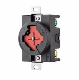 30 Amp Receptacle, Locking, 480V, Industrial Grade, Black/Red