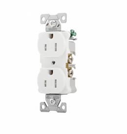 15 Amp Duplex Receptacle, Tamper Resistant, White