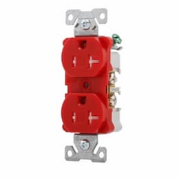 20 Amp Duplex Receptacle /w Terminal Guards, Tamper Resistant, Red