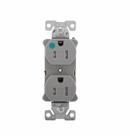 15 Amp Duplex Receptacle, Tamper Resistant, Auto-Grounded, Gray