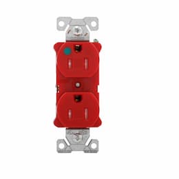 15 Amp Duplex Receptacle, Auto Ground, Tamper Resistant, Red