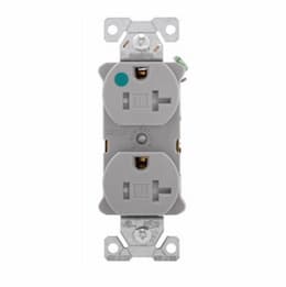 20 Amp Duplex Receptacle, Tamper Resistant, Hospital Grade, Gray