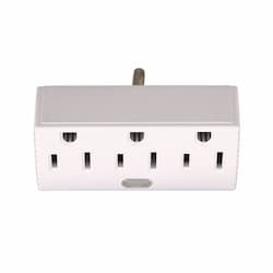 15A Grounding Tap Lt 3 Outlet Adapter, 3-Outlet, 2-Pole, 125V, White