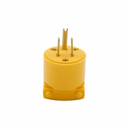 15A Electrical Plug, Vinyl, Straight, 2-Pole, 2-Wire, 125V, Yellow